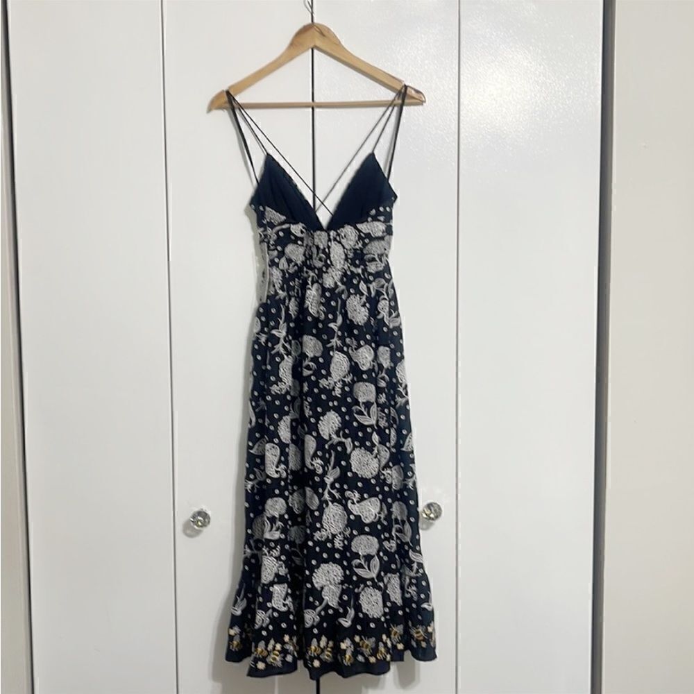 Anthropologie Maeve Embroidered Midi Dress Boho Floral Pockets XXS - Picture 6 of 6